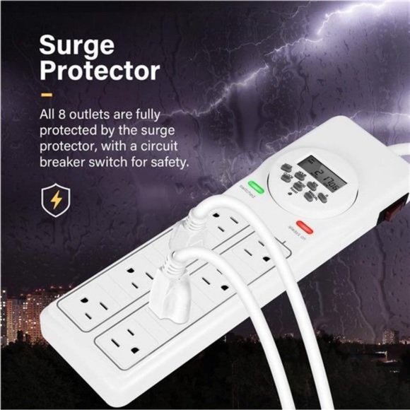 8-Outlet Power Strip with Digital Timer (4 Outlets Timed, 4 Outlets Always On) - Picture 4 of 6